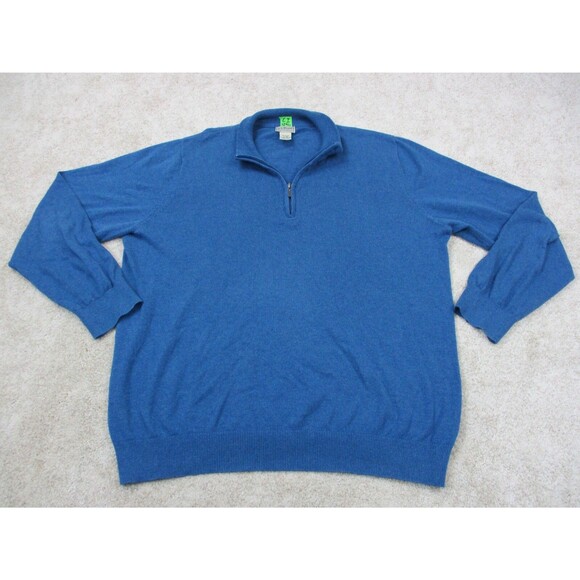LL Bean Sweater Mens Extra Large XL Blue Pullover 1/4 Zip Sweatshirt Casual - Picture 1 of 11